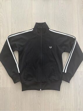 Fred Perry Black Jacket with White Sleeve Stripes